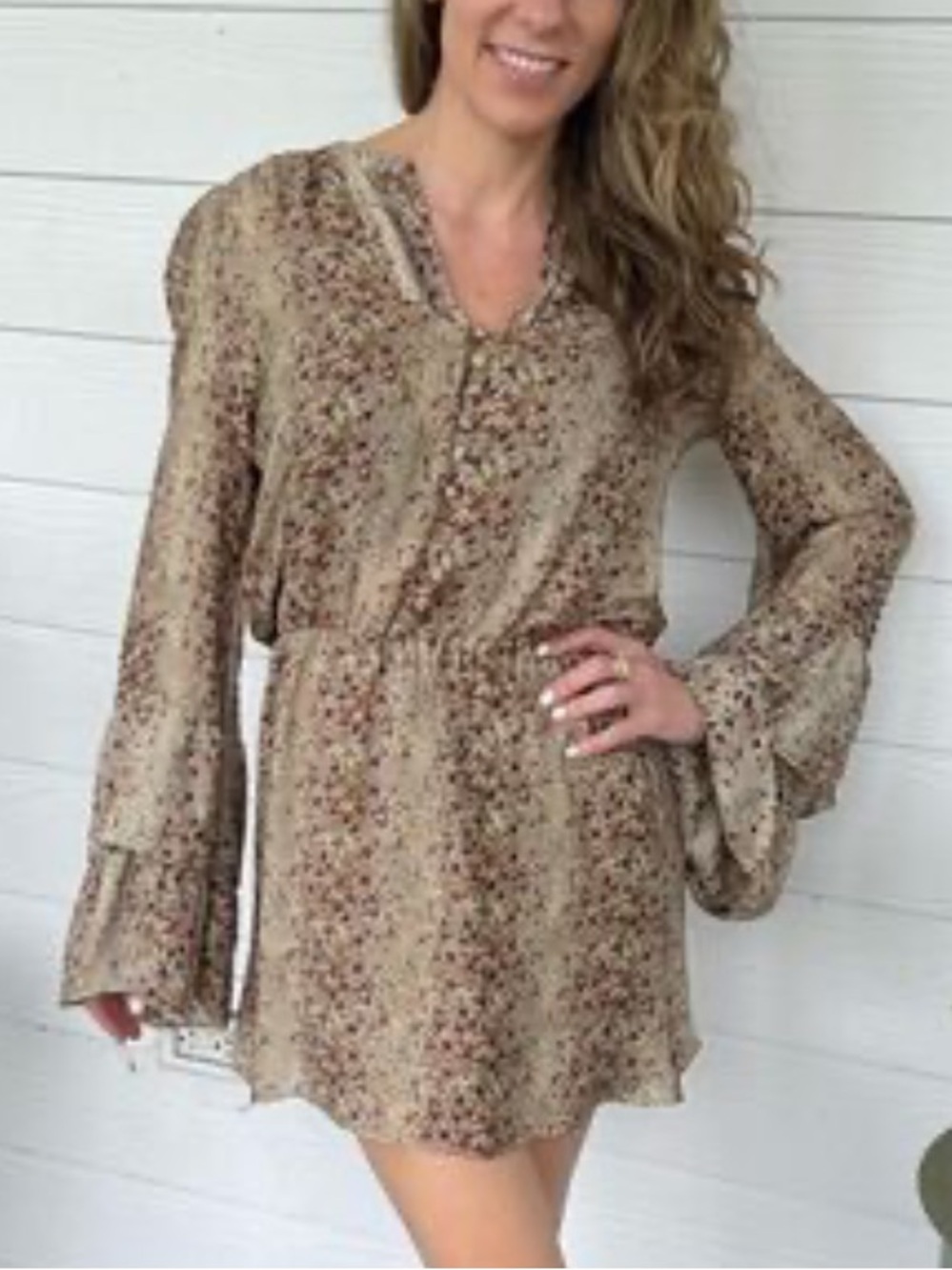 Parker Silk Mini Dress Cream and Brown Size XS